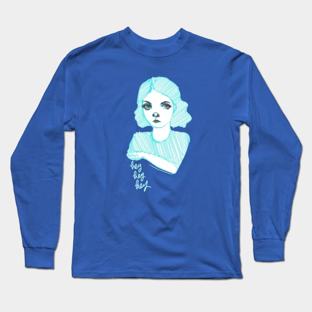 Hey Hey Hey: Pretty Blue Haired Girl Long Sleeve T-Shirt by Tessa McSorley
